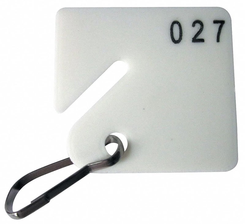 GRAINGER APPROVED 1-1/2" x 1-5/8" Square-Slotted Key Tags Numbered 201 to 300, White PK100